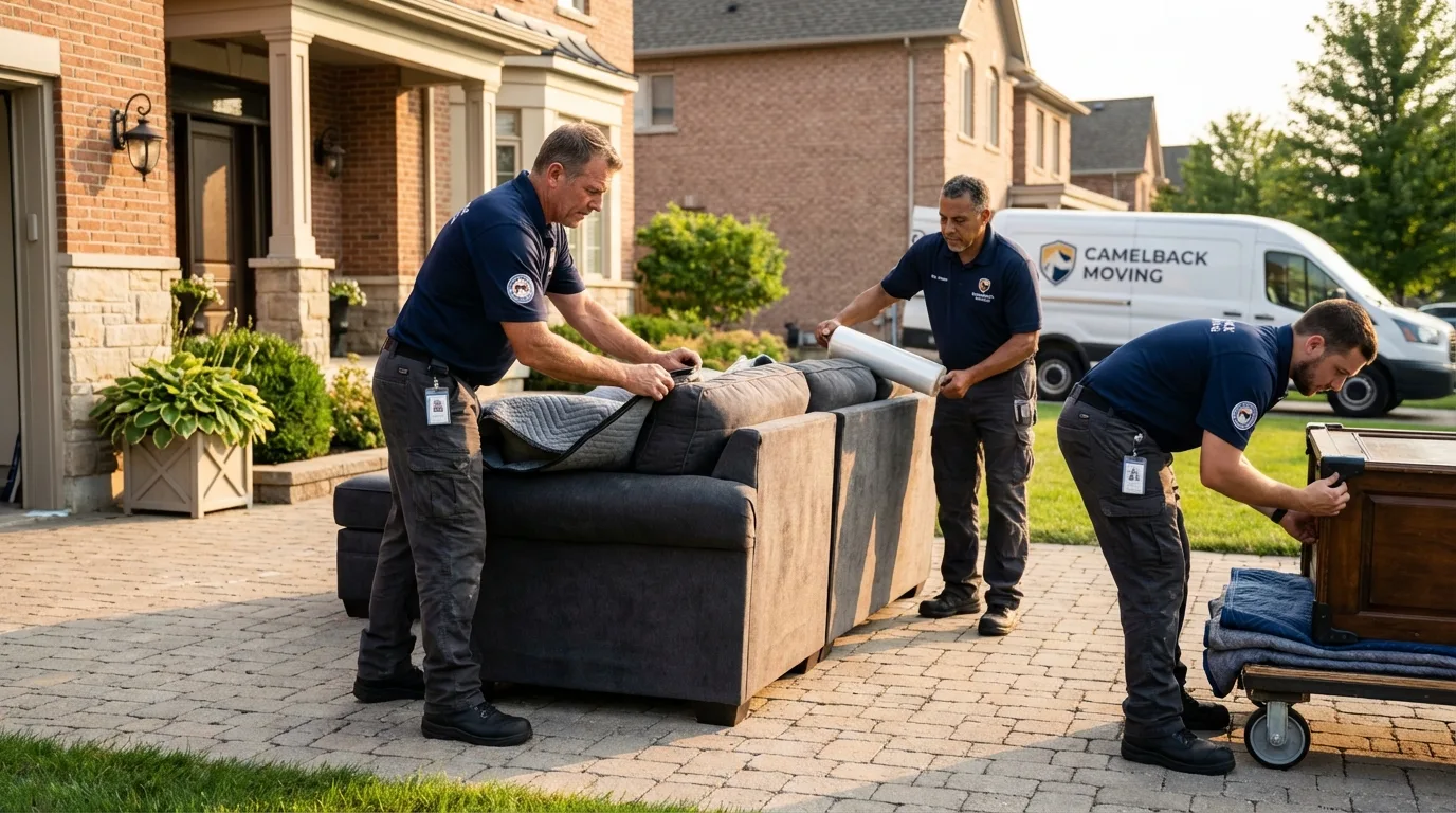 Large estate moving crew wrapping furniture in Estherville, IA