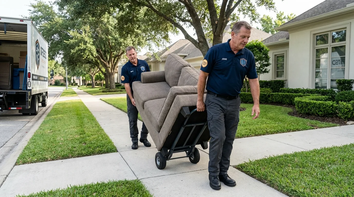 Local residential moving crew loading furniture in Estherville, IA