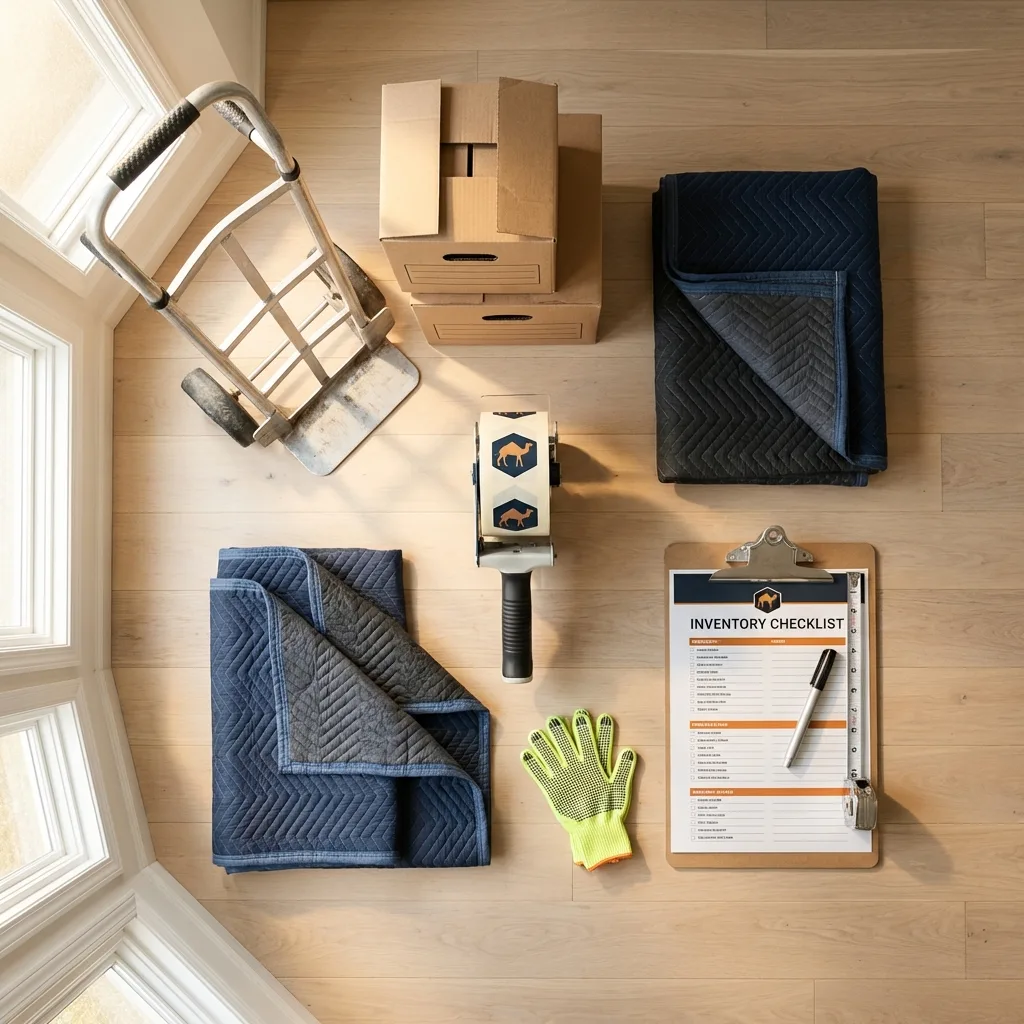 Professional moving supplies and packing materials layout for Estherville residential relocations